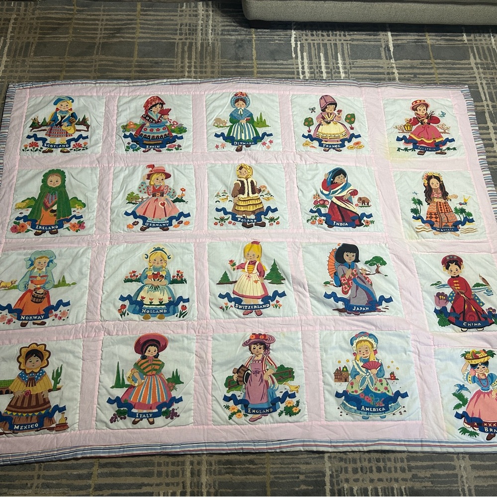 Vintage Handmade and Hand-painted Blanket